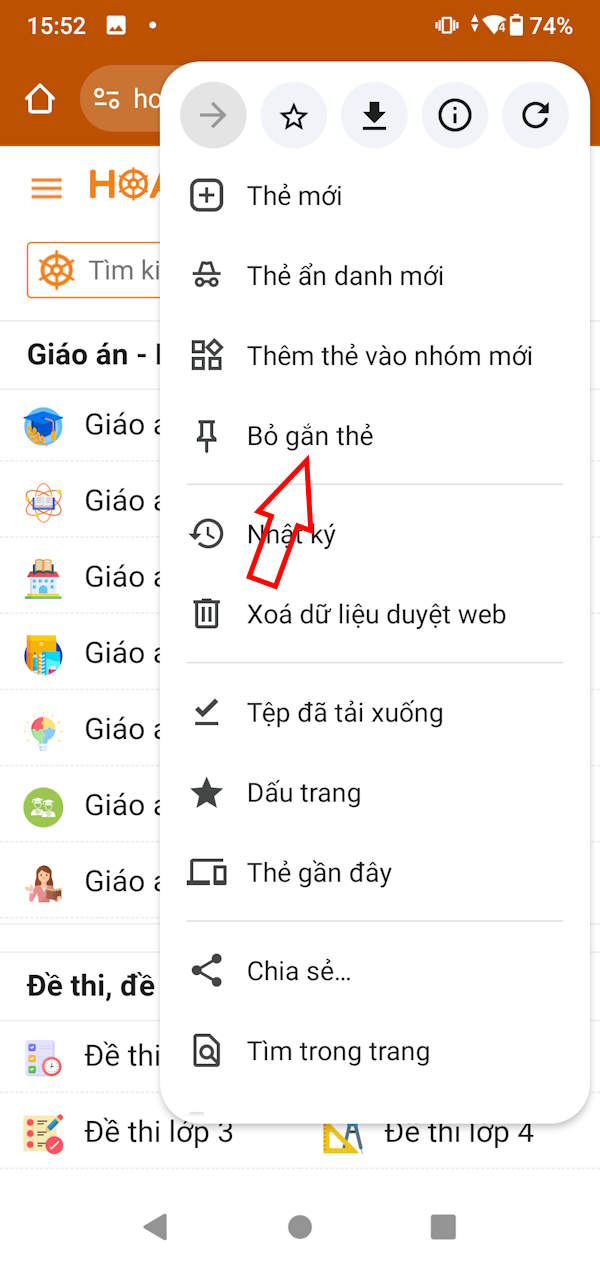 Bỏ ghim tab trên Chrome 