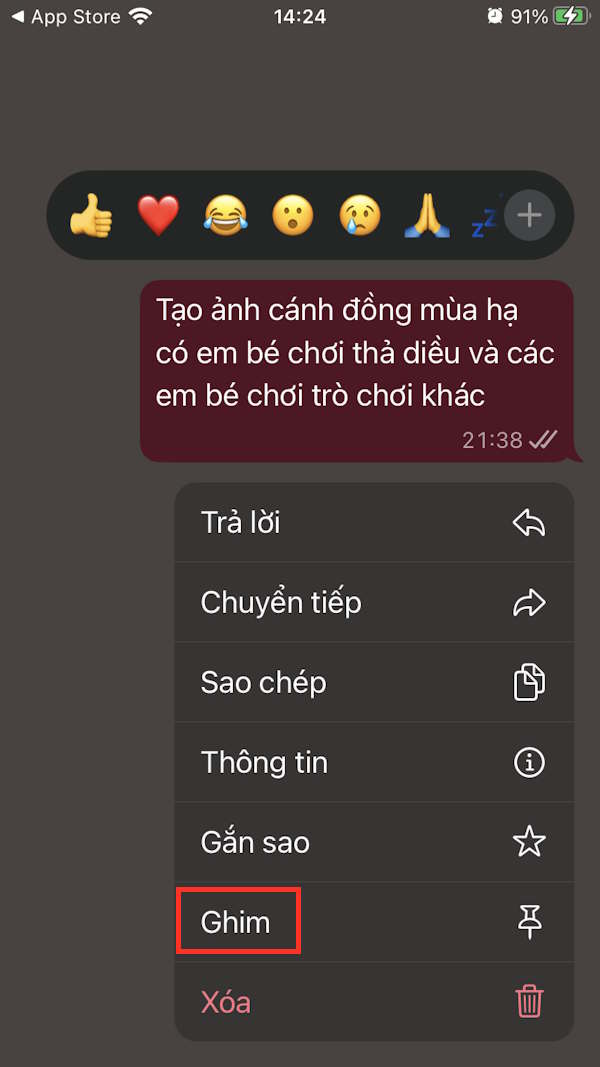 Ghim tin nhắn WhatsApp iPhone 