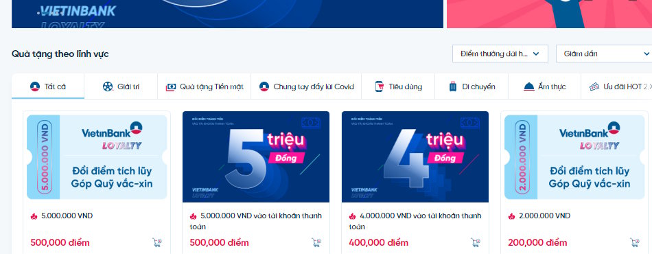 Chọn danh mục quà tặng VietinBank iPay