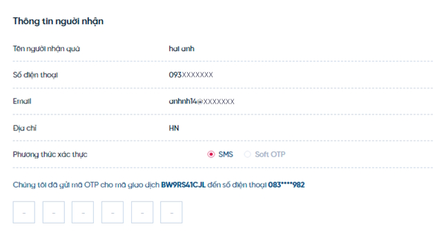 Nhập mã OTP đổi điểm thưởng VietinBank iPay