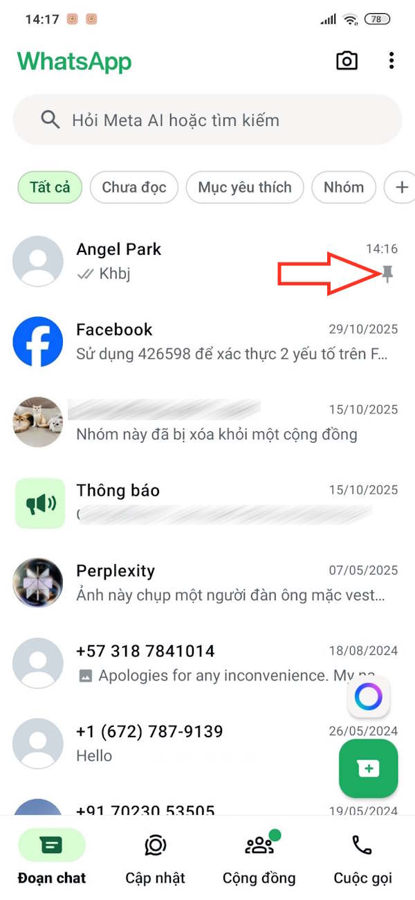 Ghim hội thoại trên WhatsApp