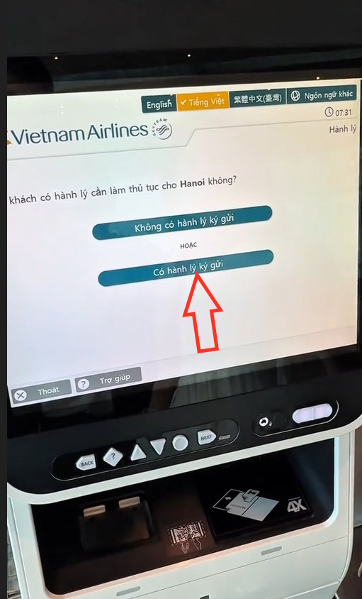Chọn có hành lý ký gửi