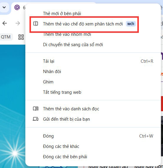 Phân tách tab trên Chrome
