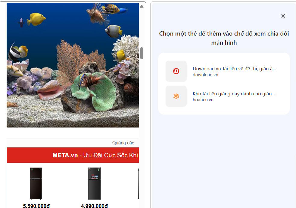 Chọn thẻ tab chia đôi màn hình trên Chrome