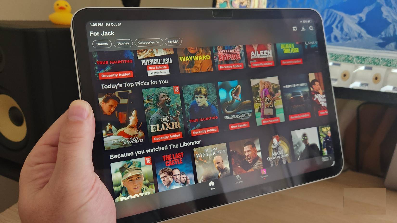 Màn hình chính của Netflix trên iPad
