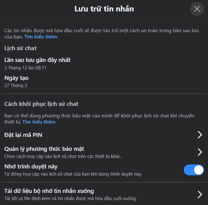 Bật sao lưu tin nhắn Messenger