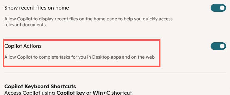 Kích hoạt Copilot Actions