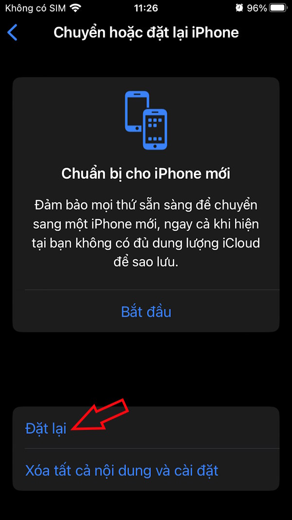 Chọn đặt lại iPhone