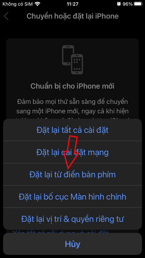Reset bàn phím iPhone