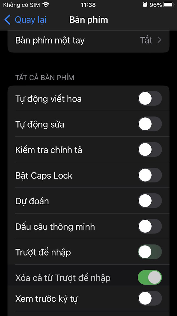 Tắt cài đặt bàn phím iPhone