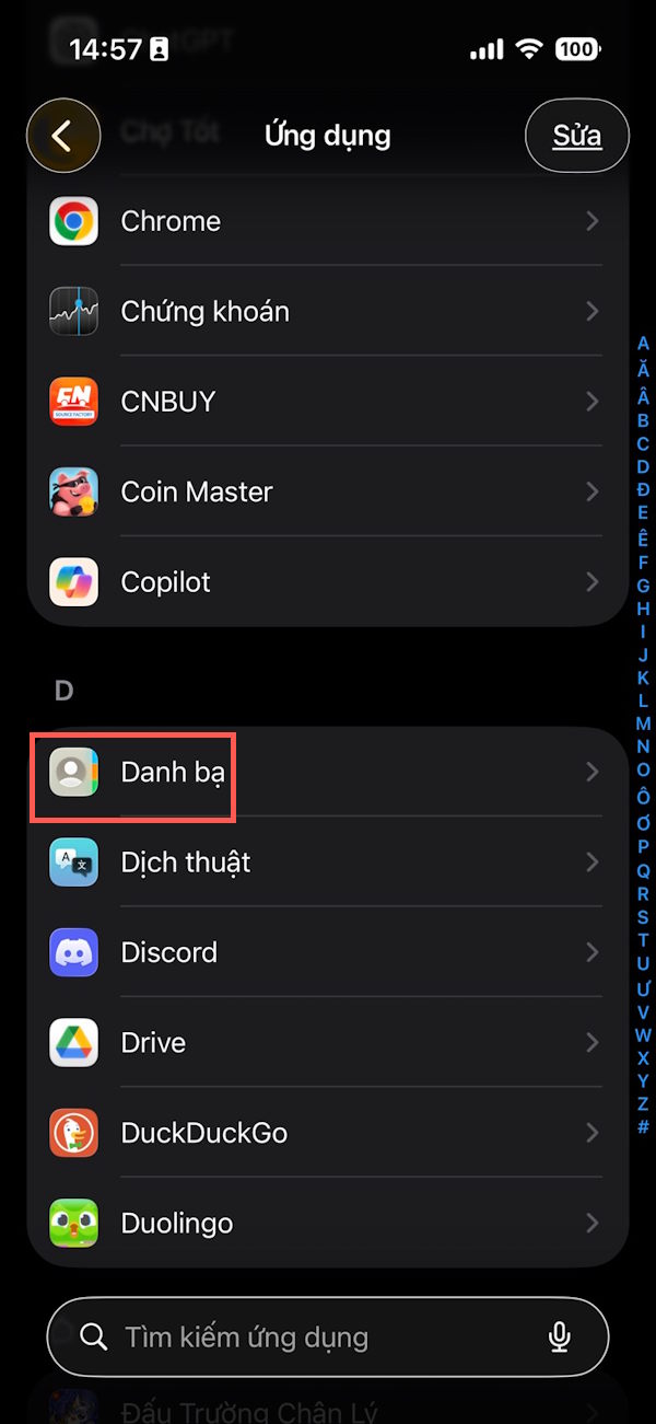 Chỉnh ứng dụng Danh bạ iPhone
