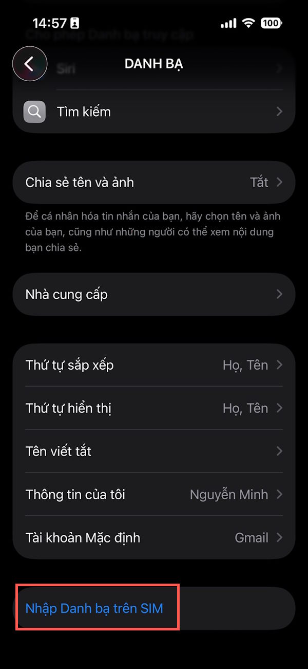 Nhập Danh bạ trên SIM iPhone