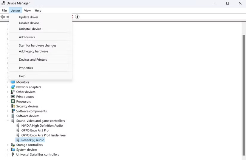 Tùy chọn Add legacy hardware trong Device Manager