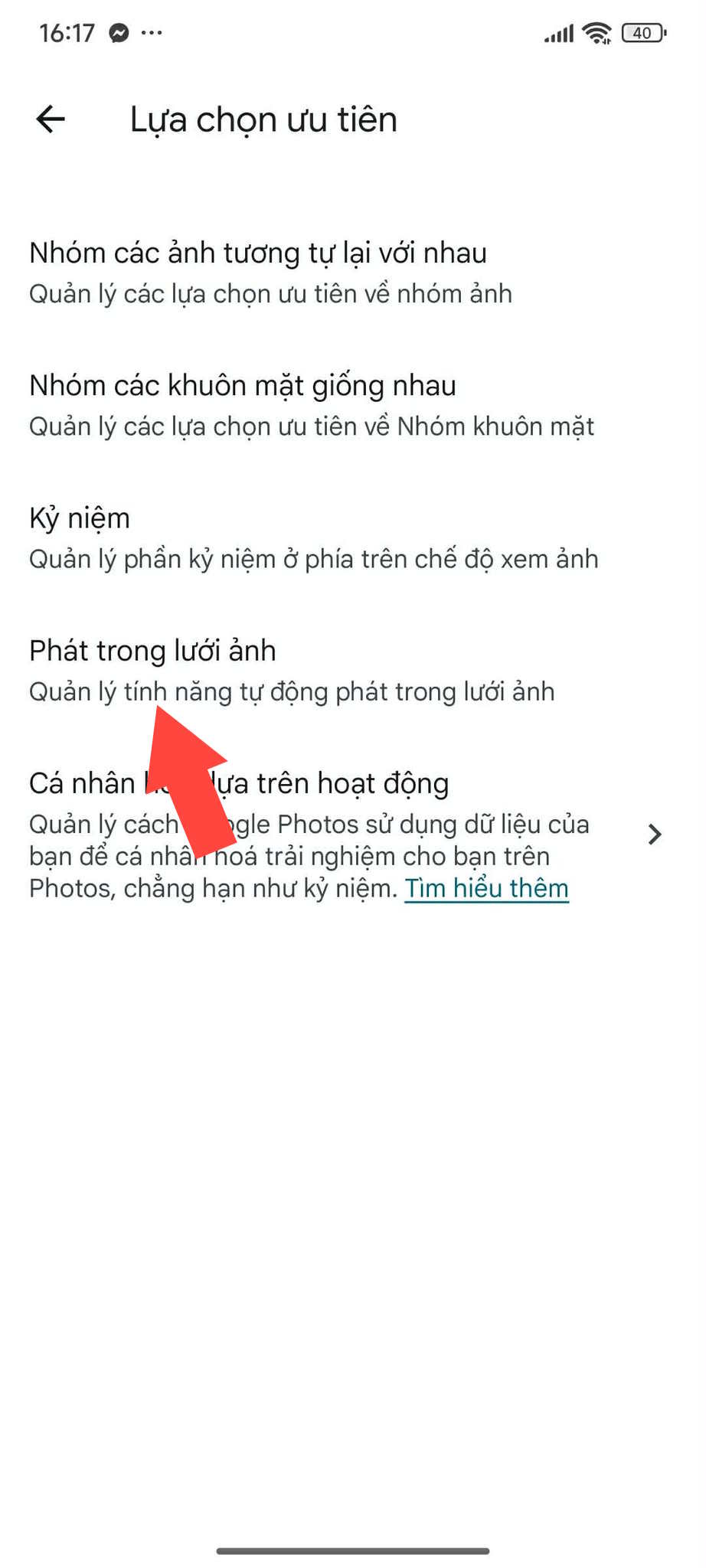 Phát trong ảnh trên Google Photos