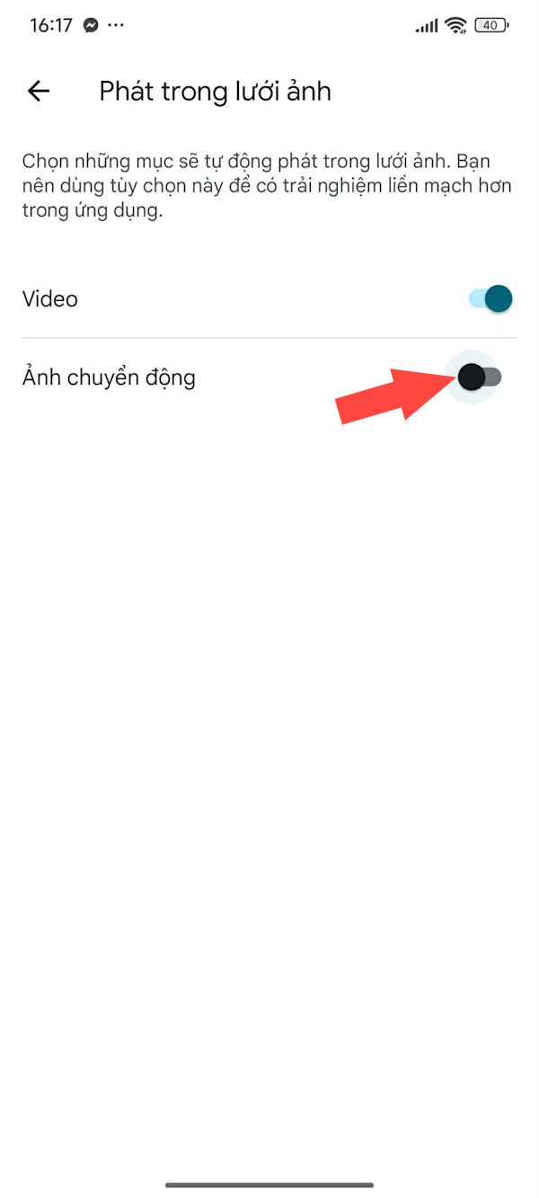 Tắt ảnh chuyển động Google Photos