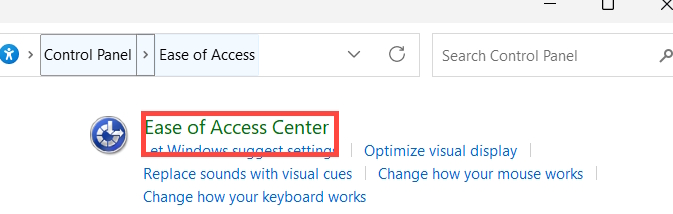 Mở rộng Ease of Access Center