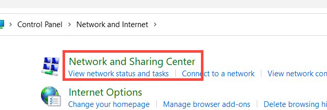 Network and Sharing Center