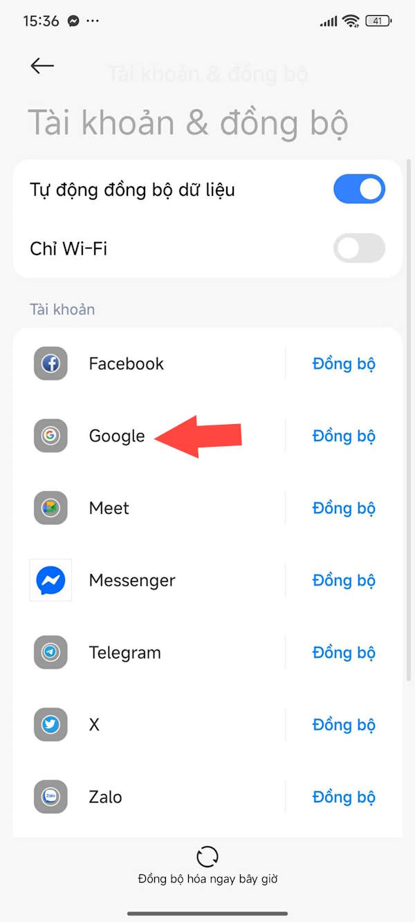 Chọn tài khoản Google
