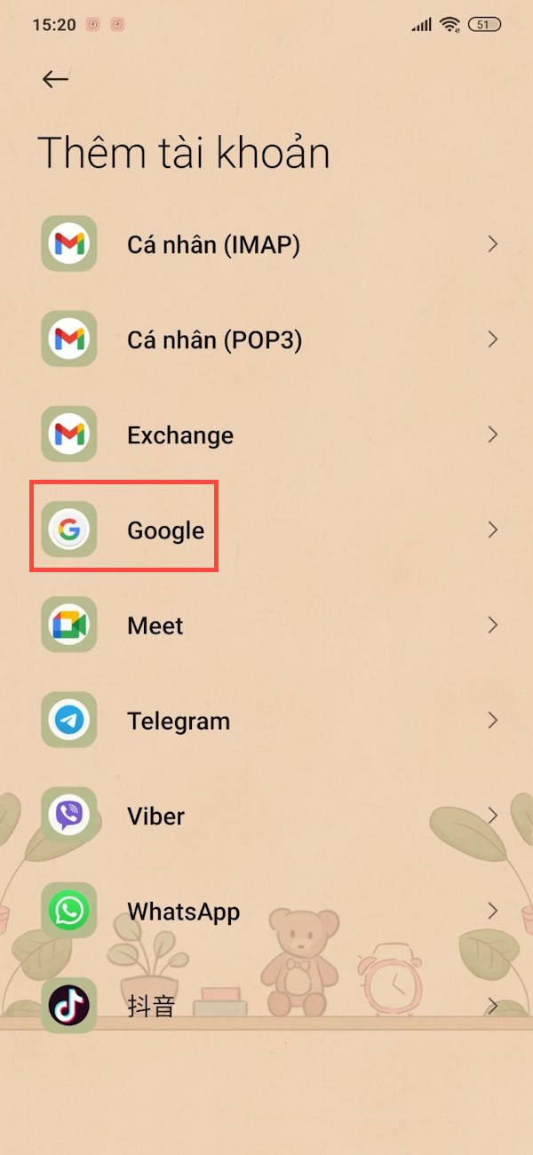 Chọn thêm tài khoản Google