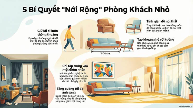 Bí quyết làm phòng khách nhỏ trộng rộng hơn