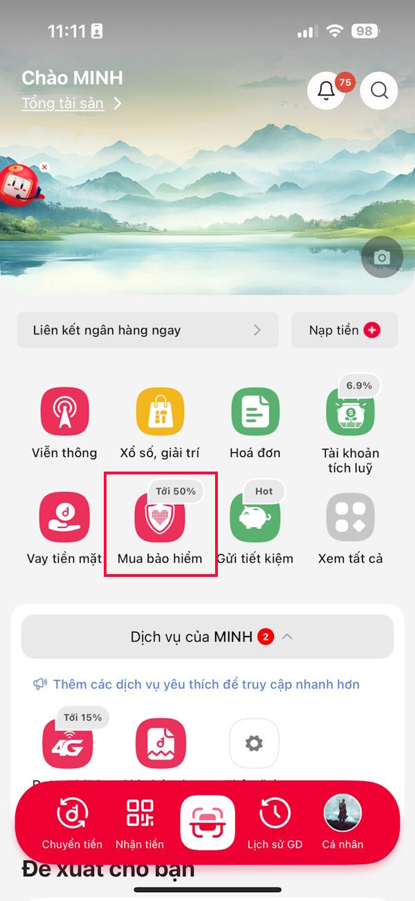 Mua bảo hiểm trên Viettel Money
