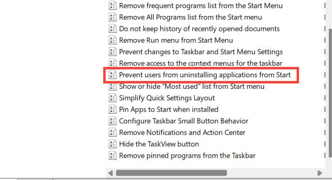 Prevent users from uninstalling applications from Start