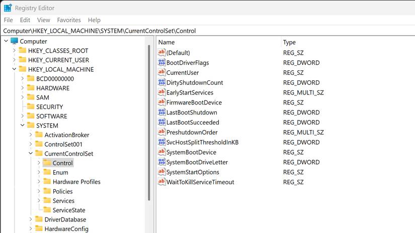 Kiểm soát các tham số trong Windows Registry Editor
