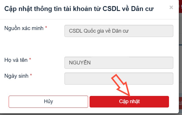 Cập nhật thông tin tài khoản từ CSDL về dân cư
