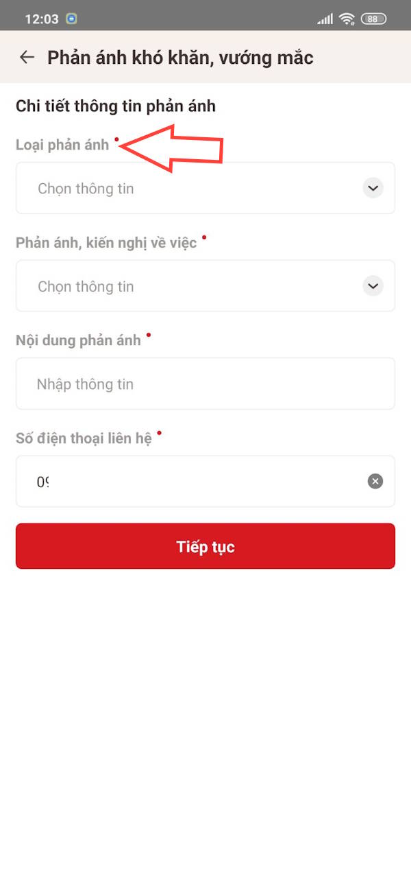 Loại thông tin cần phản ánh 