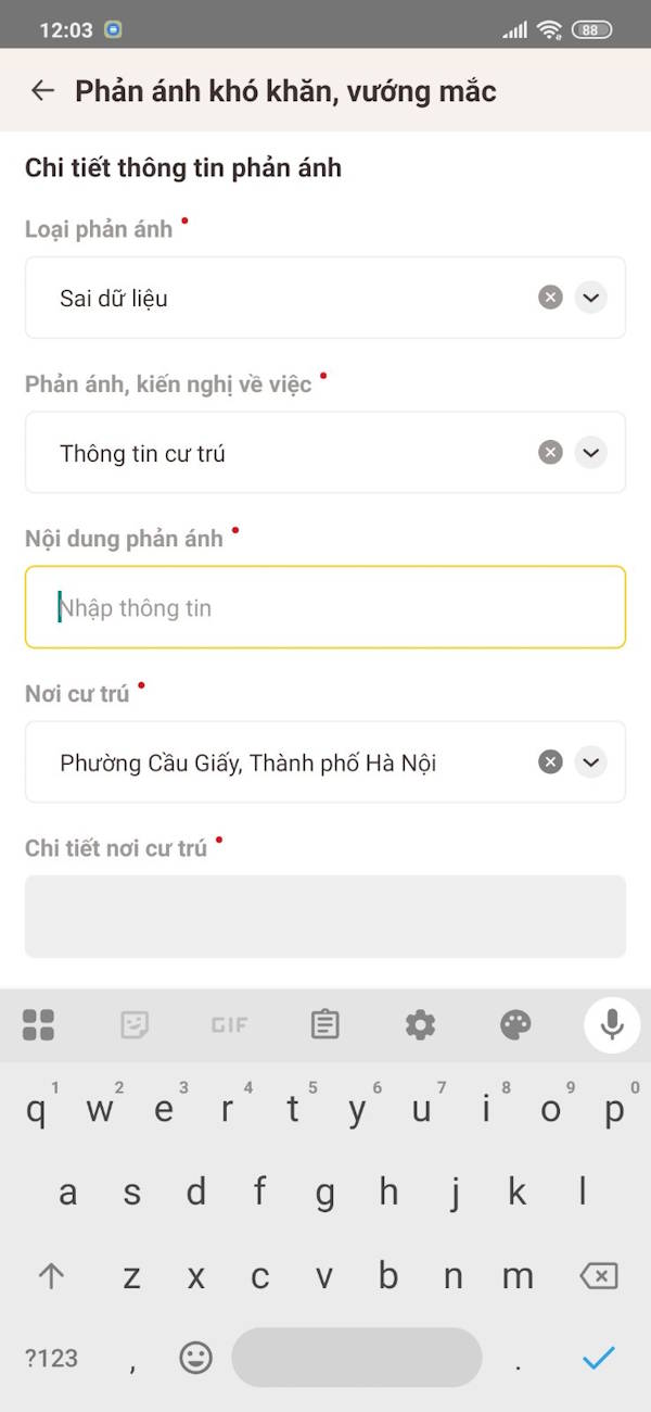 Thông tin cứ trú sai trên VNeID