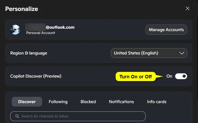Vô hiệu hóa Copilot Discover trong bảng Widgets