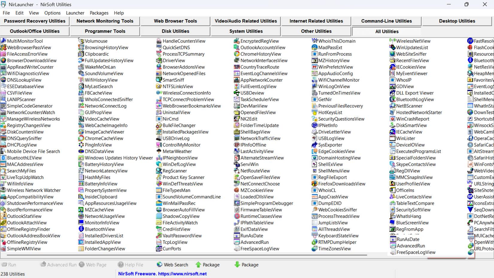Tất cả các tiện ích trong NirLauncher