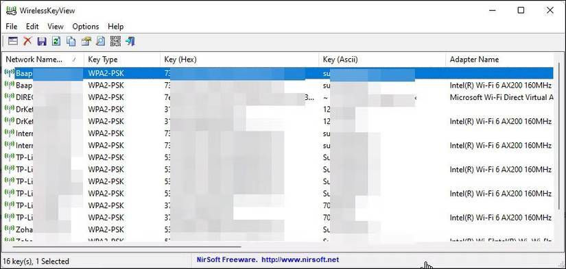 WirelessKeyView trên Windows 11
