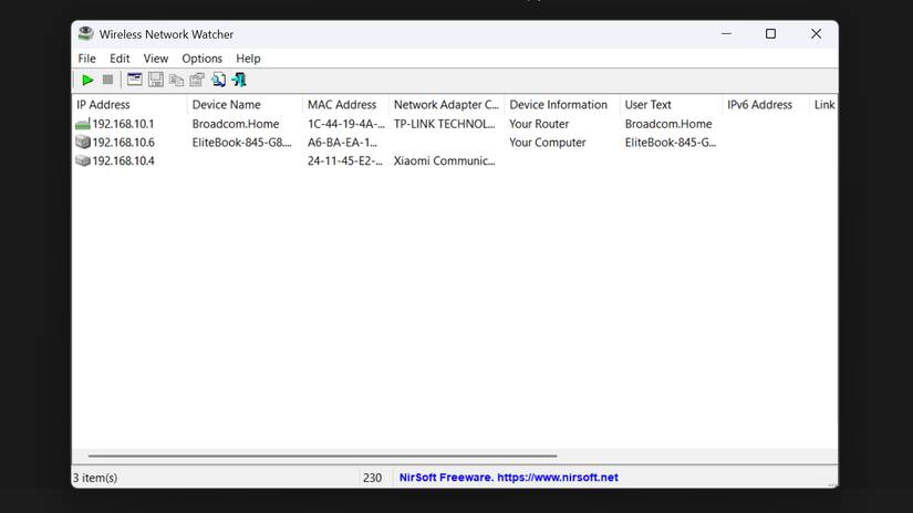 Cửa sổ Wireless Network Watcher