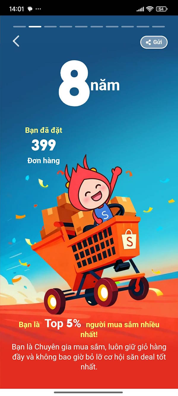 Số năm và đơn hàng trên Shopee