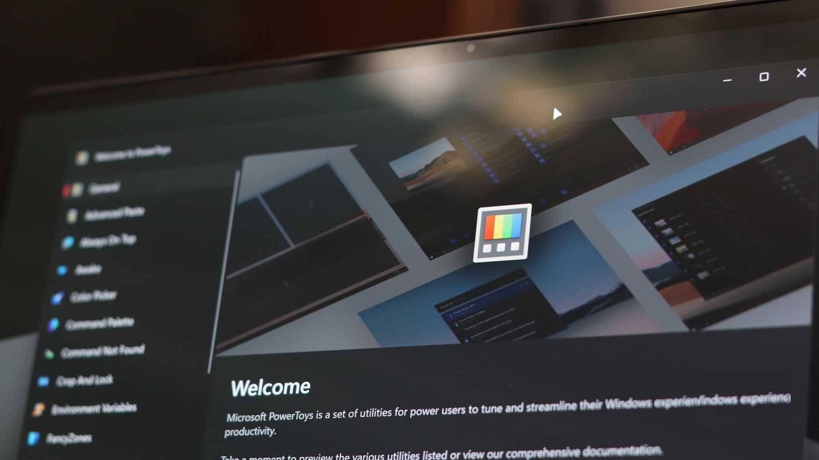 Menu chính của PowerToys mở trên Windows