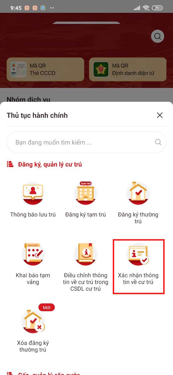 Xác nhận thông tin cư trú VNeID