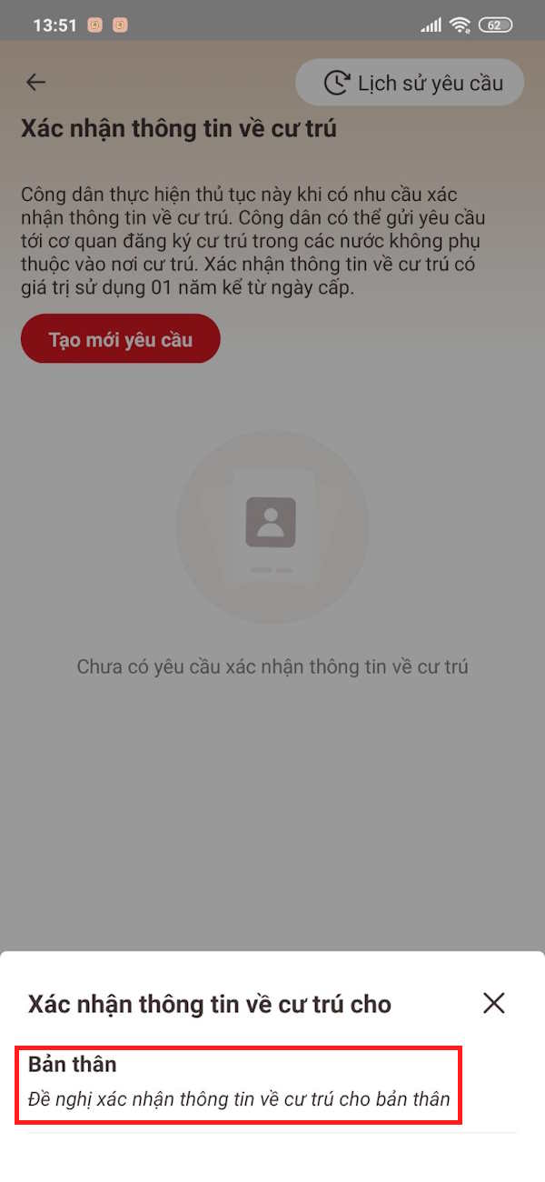 Xác nhận thông tin cư trú cho bản thân