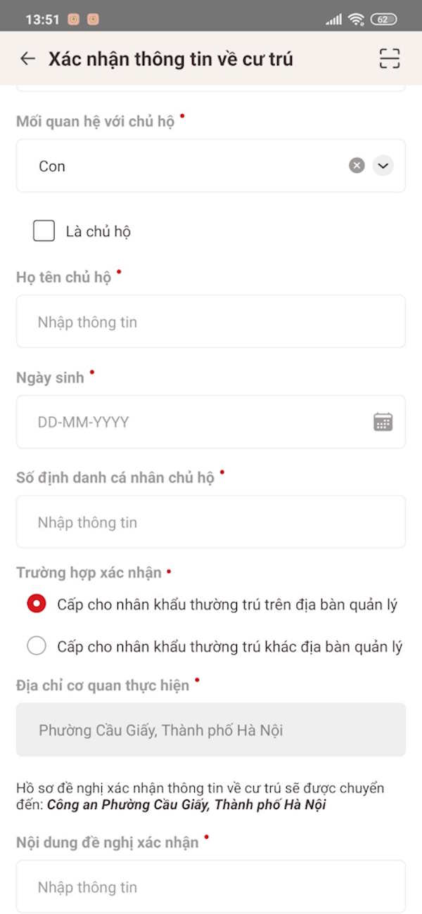 Thông tin người cần xác nhận 