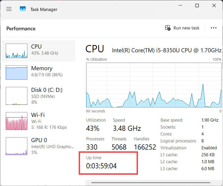 Kiểm tra thời gian dùng máy tính Win 11 qua Task Manager