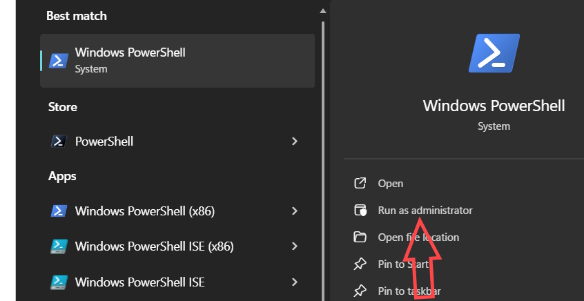 Mở PowerShell bằng quyền Admin