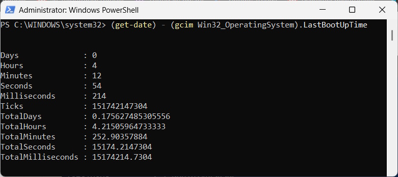 Cách xem thời gian dùng máy tính qua PowerShell