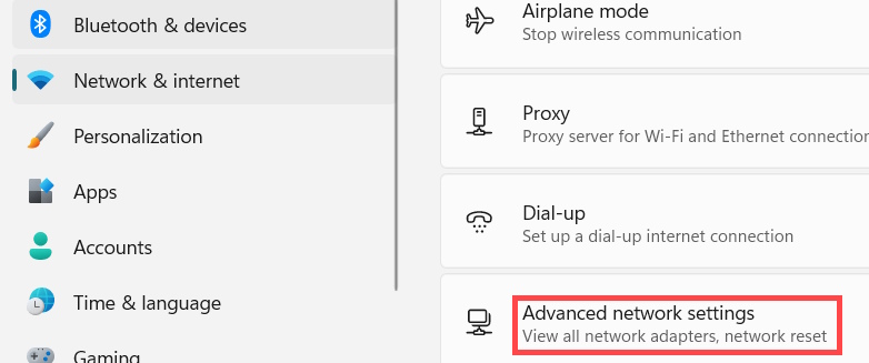 Advanced network settings