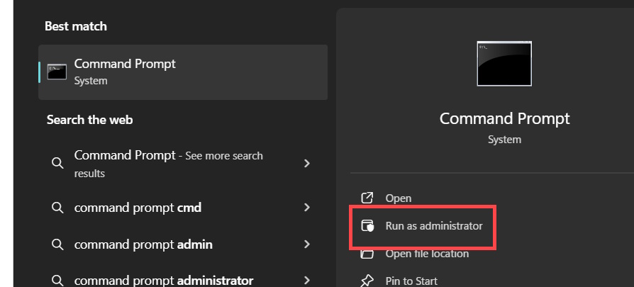Mở Command Prompt Admin