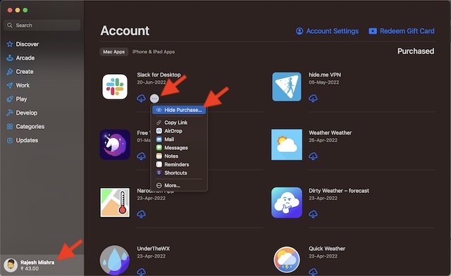 Ẩn ứng dụng mua trên App Store máy Mac