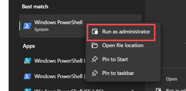Windows PowerShell với quyền Admin