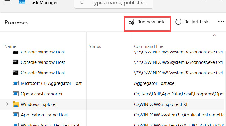 Mở task mới trên Task Manager