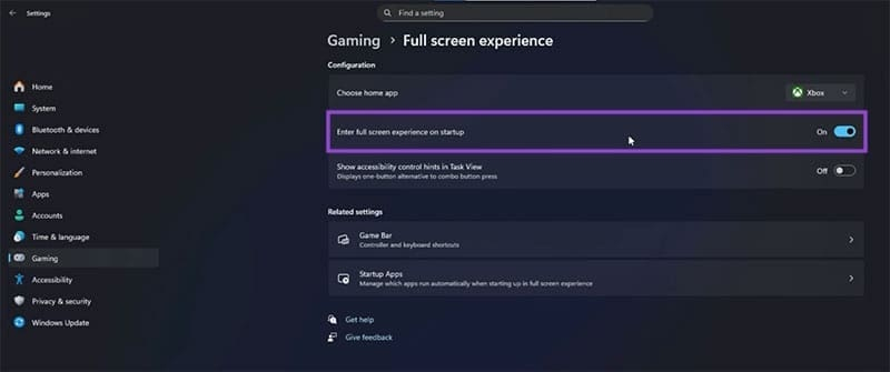 Bật toàn màn hình chơi game Windows 11