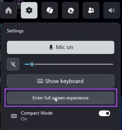 Chế độ toàn màn hình chơi game Windows 11
