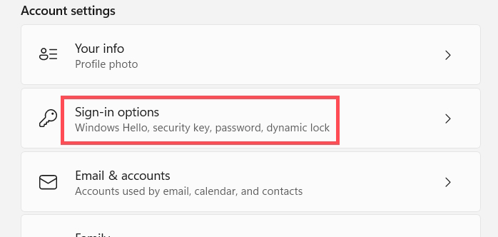 Sign-in options Windows